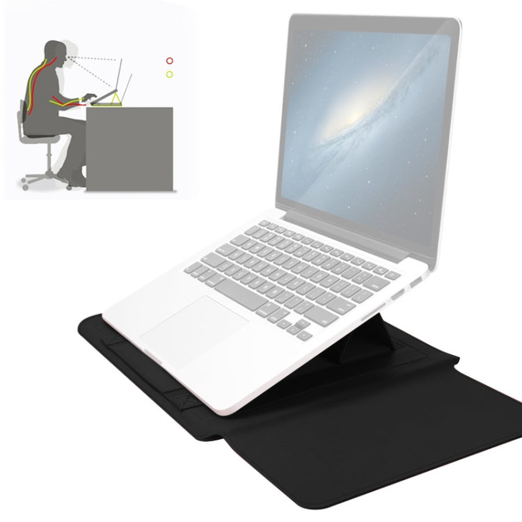4 in 1 Universal wasserdichtes PU-Leder Laptop Liner Tasche mit Griff & Ständer & Stiftehalter + 2 Winder + Maus Tasche + Ladegerät Tasche Set für 13 / 14 Zoll Laptops (Schwarz)