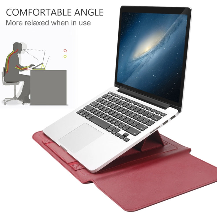 4 in 1 Universal wasserdichtes PU-Leder Laptop Liner Tasche mit Griff & Ständer & Stiftehalter + 2 Winder + Maus Tasche + Ladegerät Tasche Set für 13 / 14 Zoll Laptops (Schwarz)