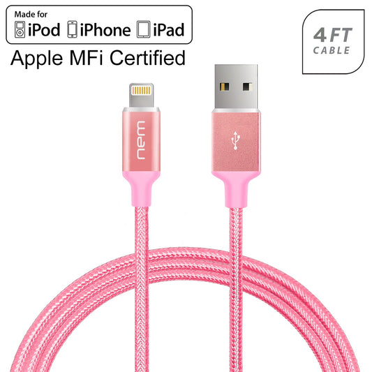 Apple MFi-zertifiziert Nylon-geflecht Lightning-Kabel 4Fu. RoseG