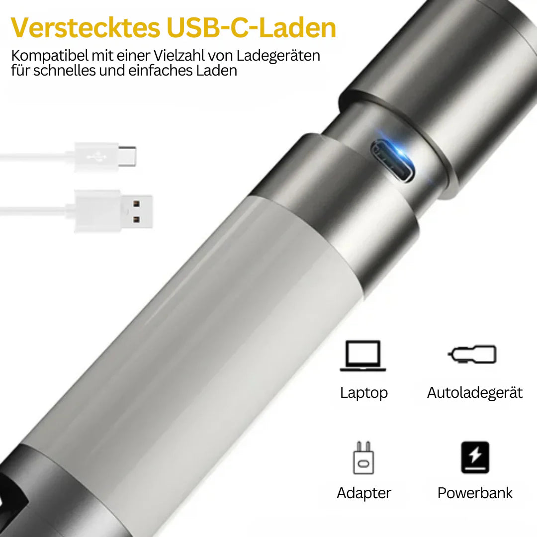 Sandsberg | LED-Taschenlampe mit Mehrfarbfiltern – Wiederaufladbare USB-C Lampe mit Camping- & Notlicht-Funktion