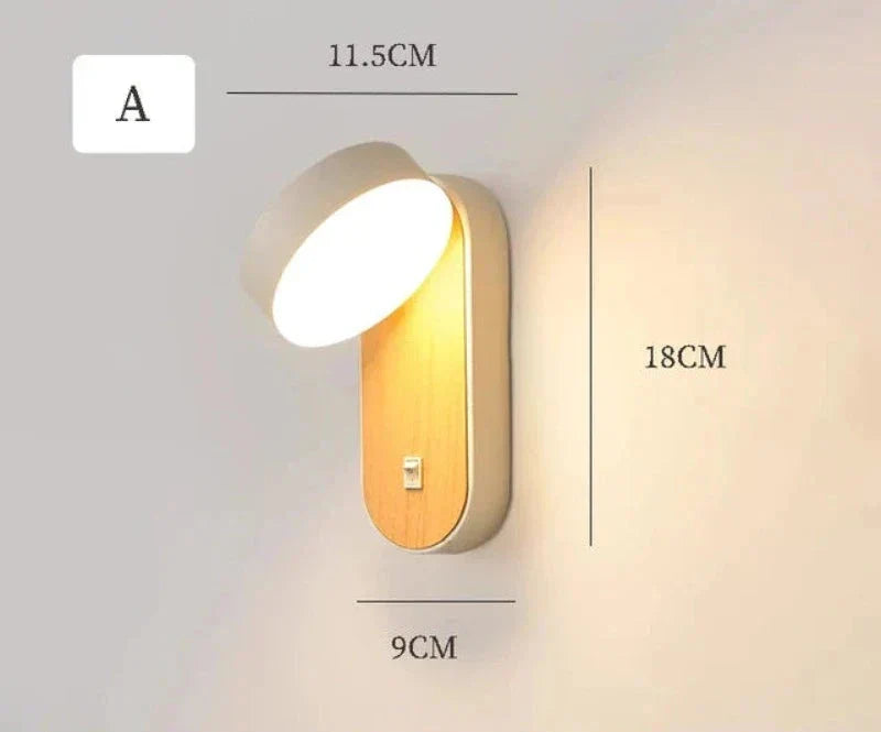 Drehbare LED-Wandleuchte im nordischen Stil – Moderne Schlafzimmerlampe mit Holzoptik