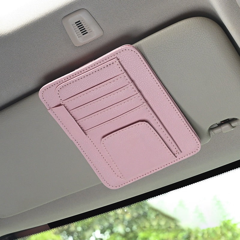 Leder Auto Sonnenblenden Organizer - Mehrfach-Taschenhalter für Sonnenbrillen, Karten, Rechnungen, Geldbörse, Stift