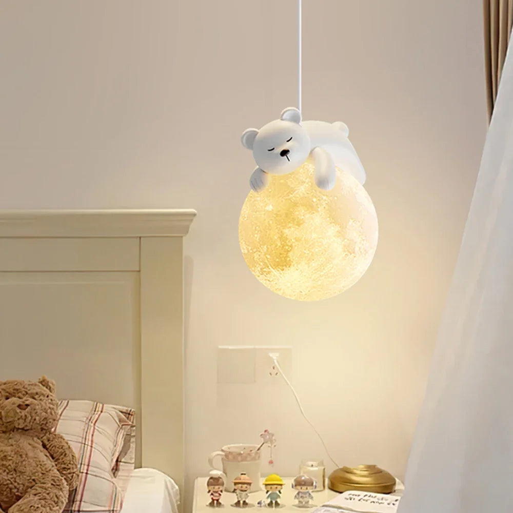 Niedliche Tieranhängerlampe für das Kinderzimmer – Kreative Mondlampe mit Bärendesign