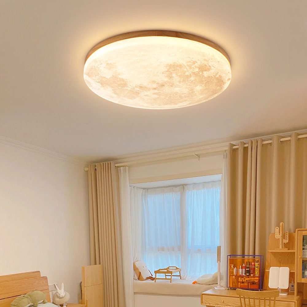 Sandsberg LED Deckenleuchte | Mond-Design | Dimmbar | Holzoptik | Stimmungsvolle Beleuchtung für Zuhause