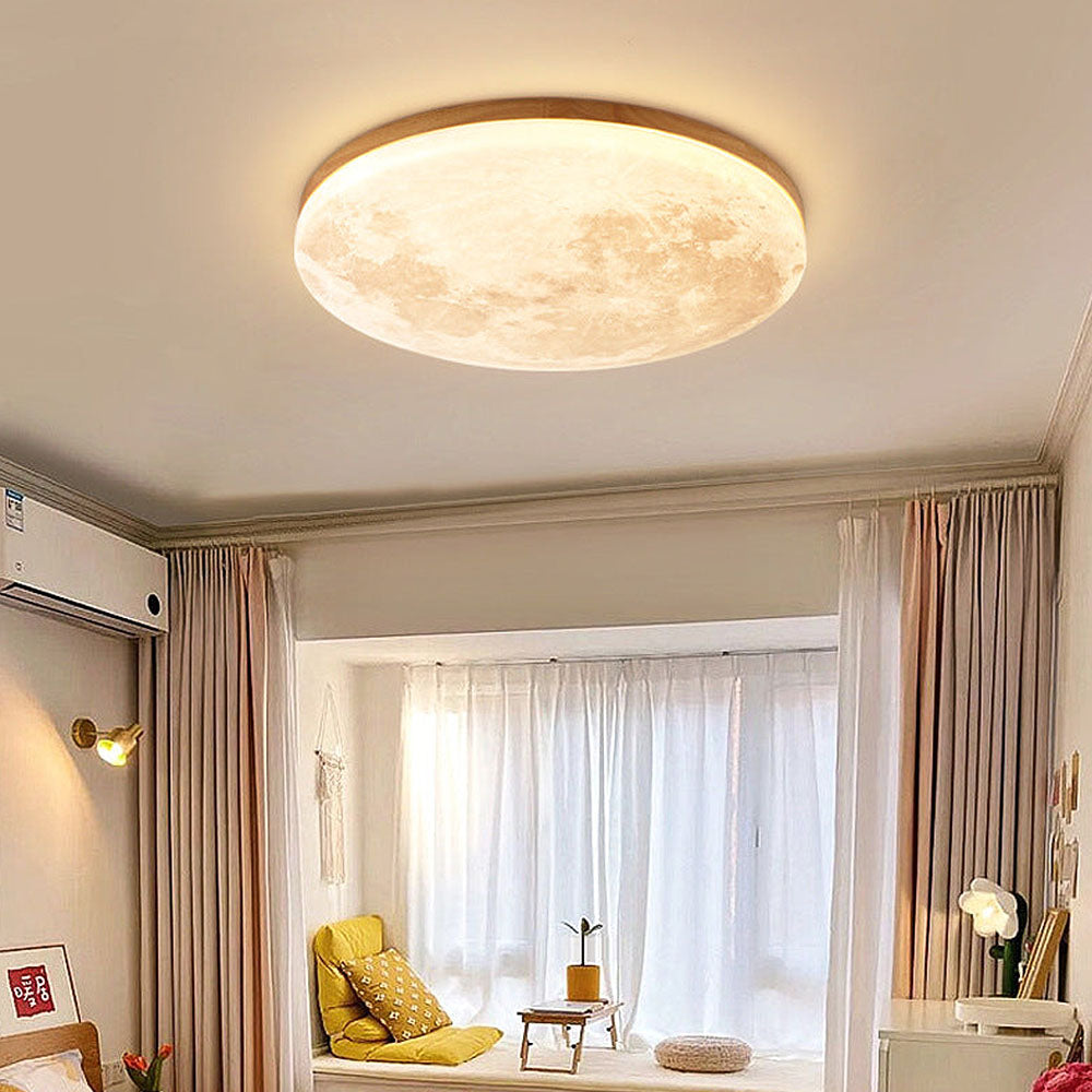Sandsberg LED Deckenleuchte | Mond-Design | Dimmbar | Holzoptik | Stimmungsvolle Beleuchtung für Zuhause
