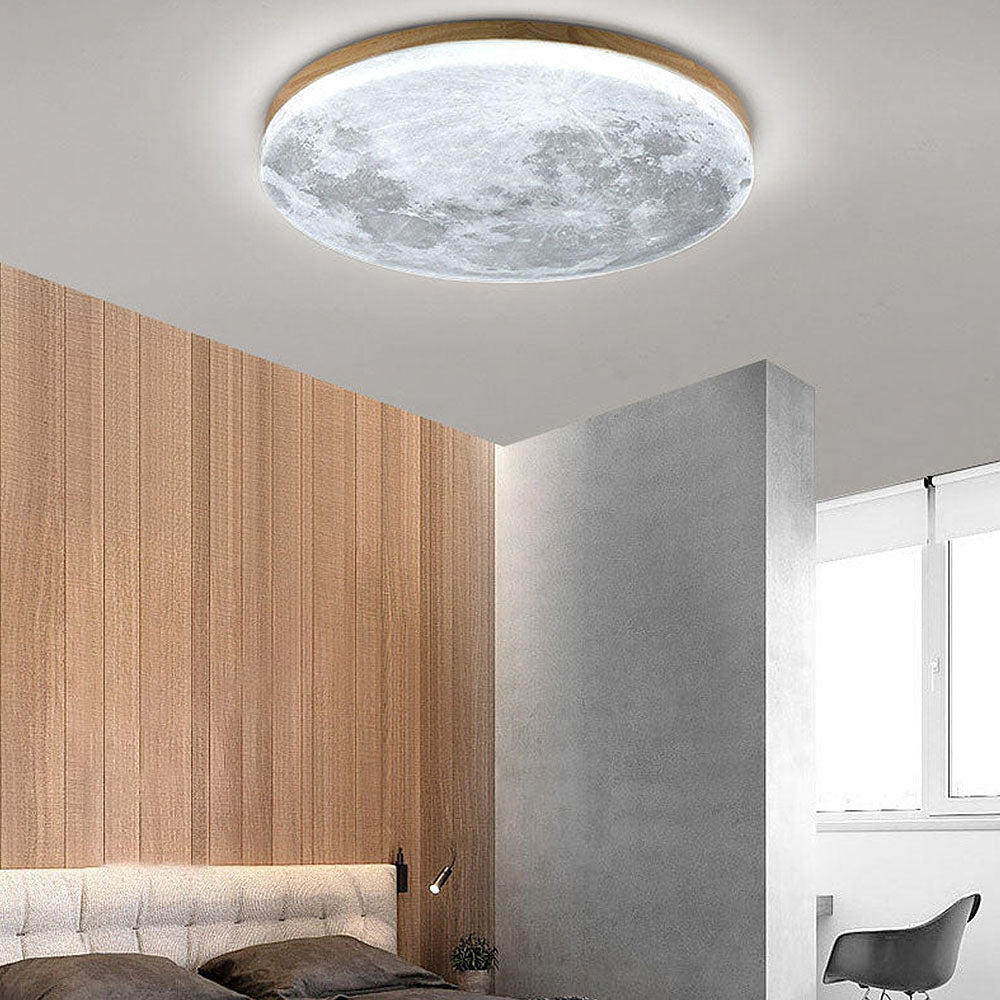 Sandsberg LED Deckenleuchte | Mond-Design | Dimmbar | Holzoptik | Stimmungsvolle Beleuchtung für Zuhause