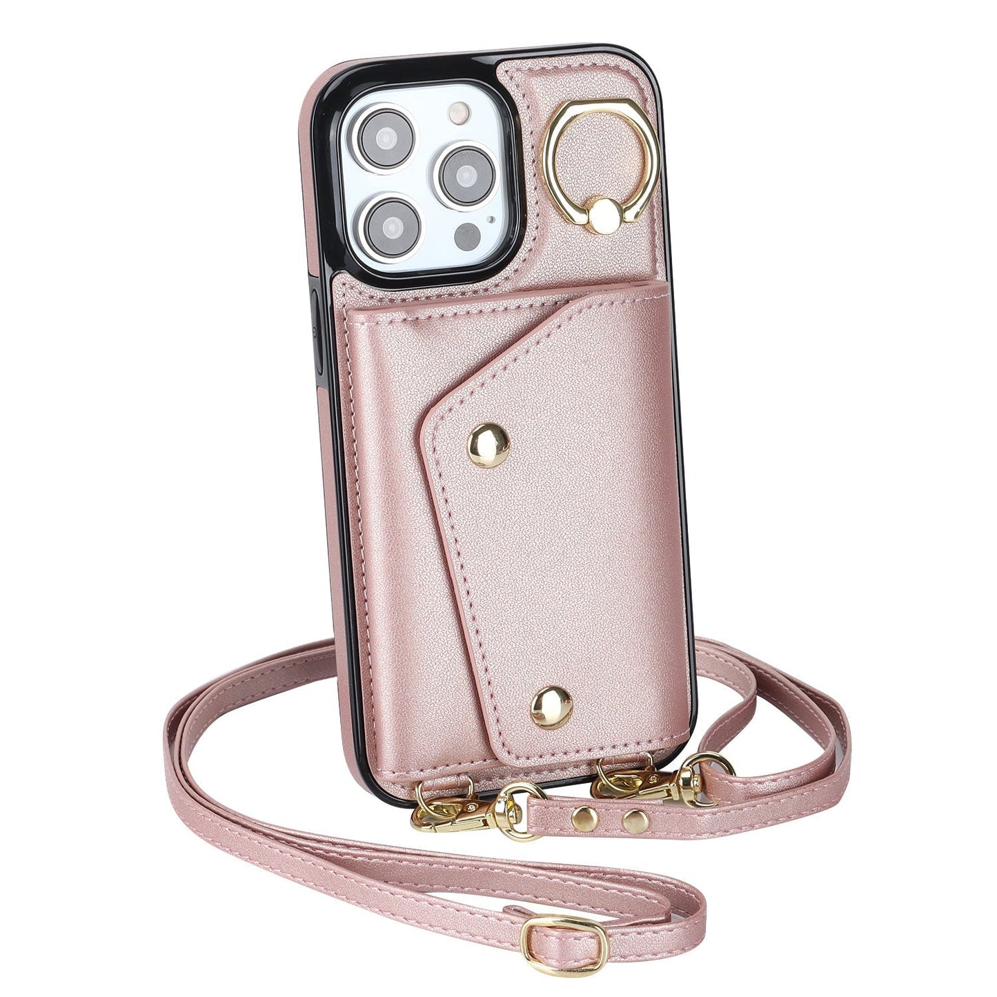 Leder-Telefon-Kasten mit Halter Lanyard Wallet Crossbody für iPhone