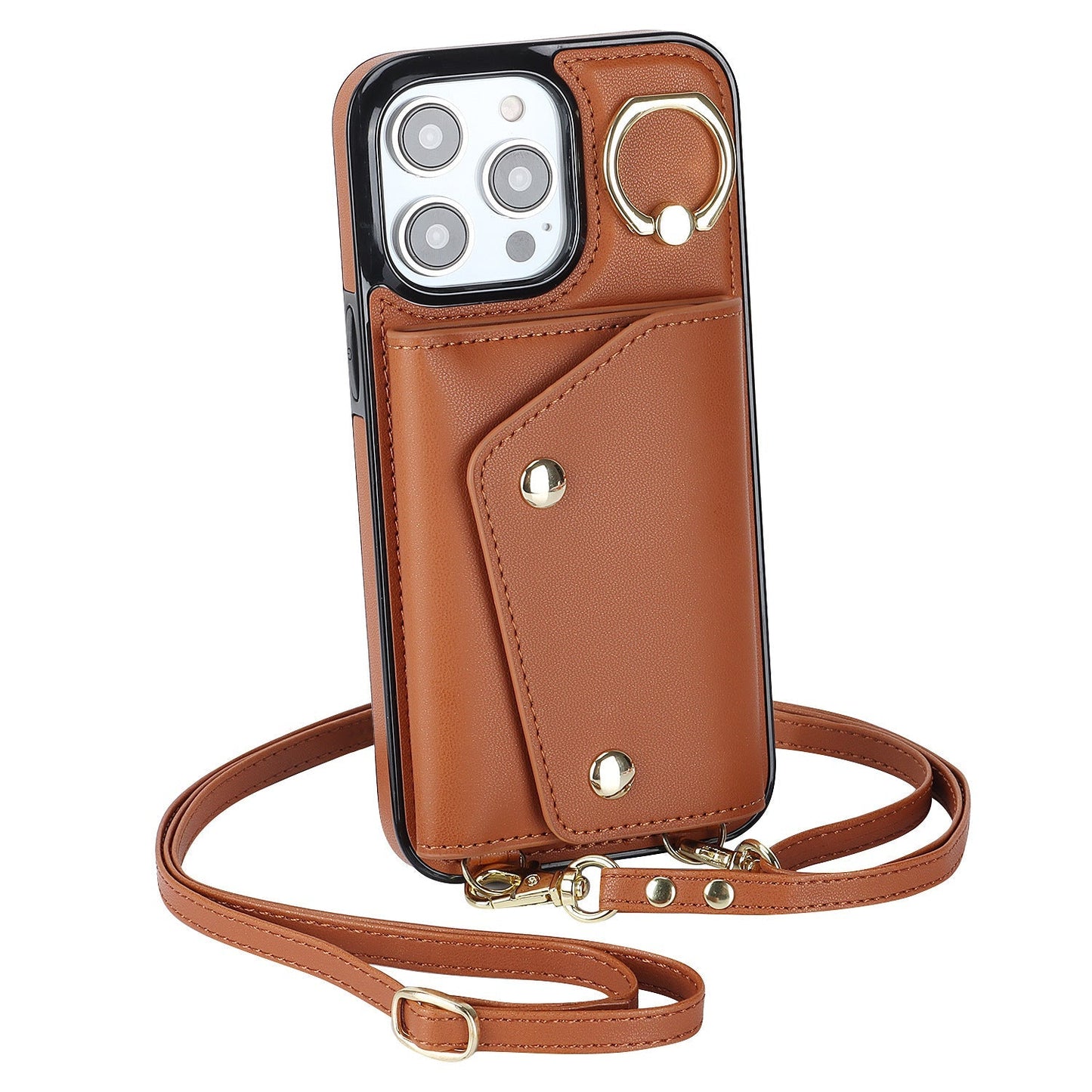 Leder-Telefon-Kasten mit Halter Lanyard Wallet Crossbody für iPhone