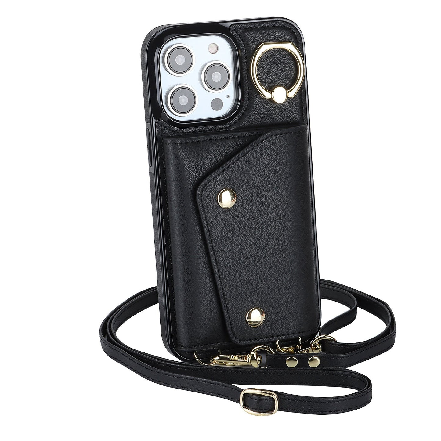 Leder-Telefon-Kasten mit Halter Lanyard Wallet Crossbody für iPhone