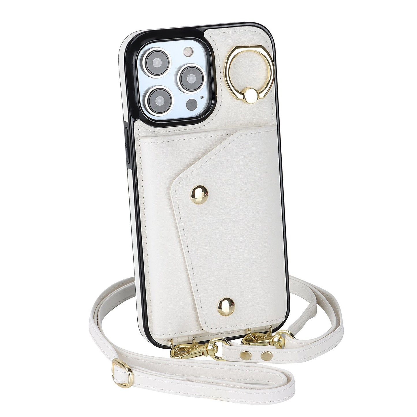 Leder-Telefon-Kasten mit Halter Lanyard Wallet Crossbody für iPhone