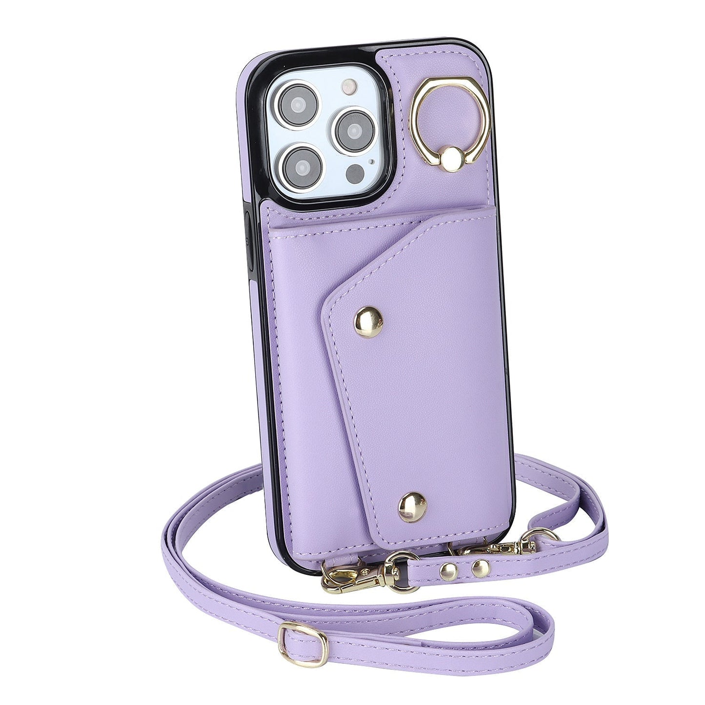 Leder-Telefon-Kasten mit Halter Lanyard Wallet Crossbody für iPhone