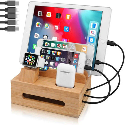 Sandsberg | Tekavo Bambus-Ladestation – 5-Port USB-Organizer mit Kabelset