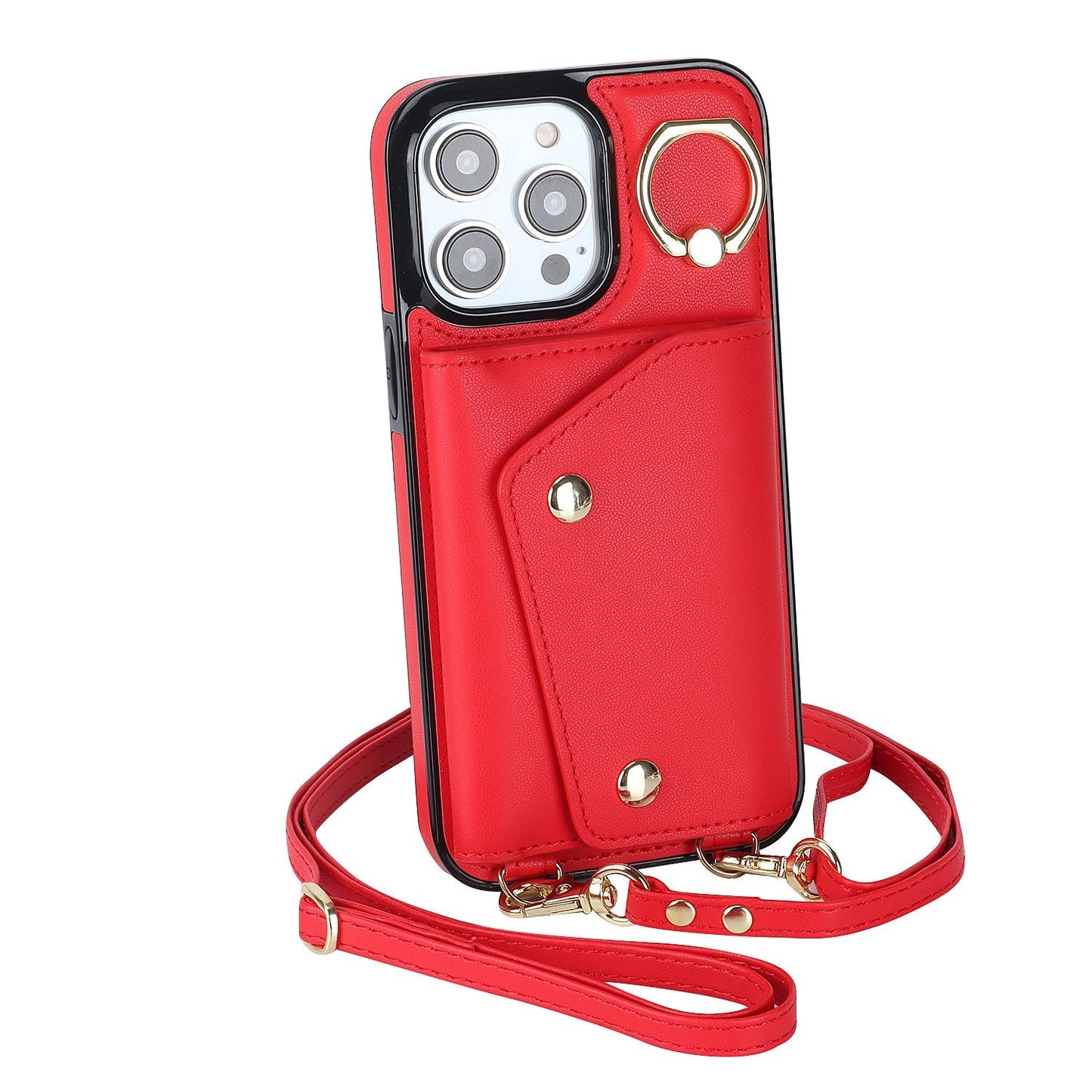Leder-Telefon-Kasten mit Halter Lanyard Wallet Crossbody für iPhone