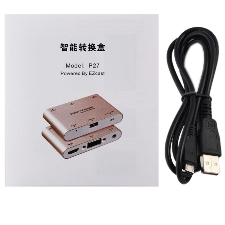 Sandsberg | P27 Metallabdeckung Micro USB zu HDMI + VGA HDTV Converter Digital AV Adapter, Power by EZCast, Unterstützung für iOS / Android / Windows System (Silber)