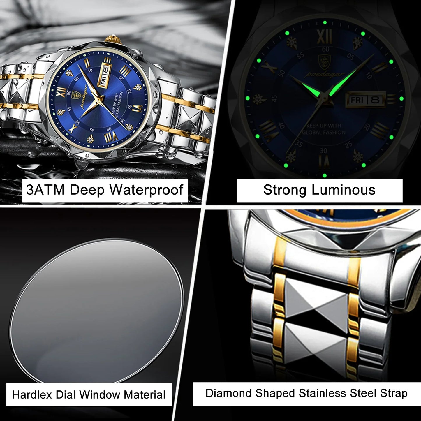 Luxurex | Herrenarmbanduhr | Wasserdicht, Leuchtend, Datum, Woche | Hochwertige Qualität + Box