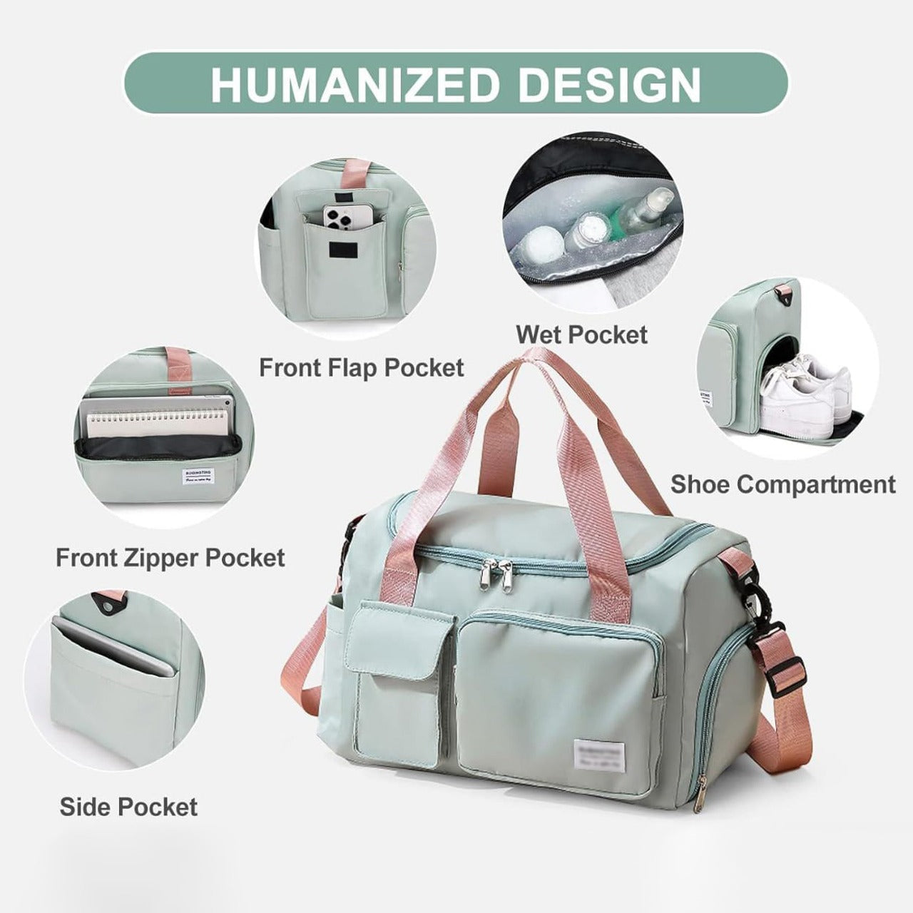 Multi-Taschen Reisetasche, Sport- und Gymnastik-Duffle mit separatem Schuhfach