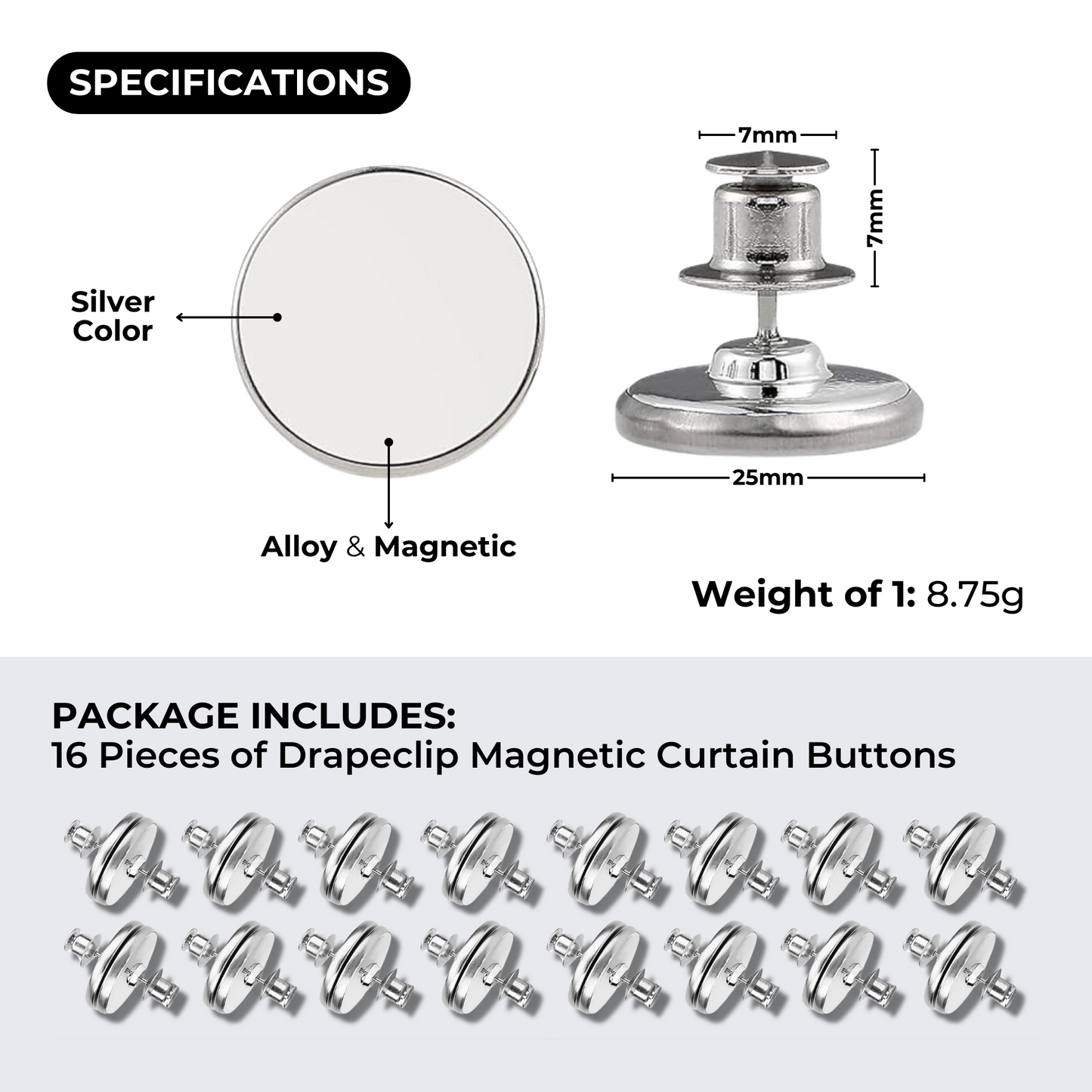 Drapeclip Magnetische Vorhangknöpfe - Set von 16PCS