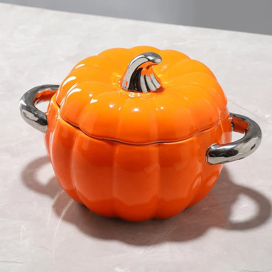 Kürbis Keramik Dessertschüssel Topf mit Deckel Obstschale Küche Halloween Dekorationen Geschirr Schüssel