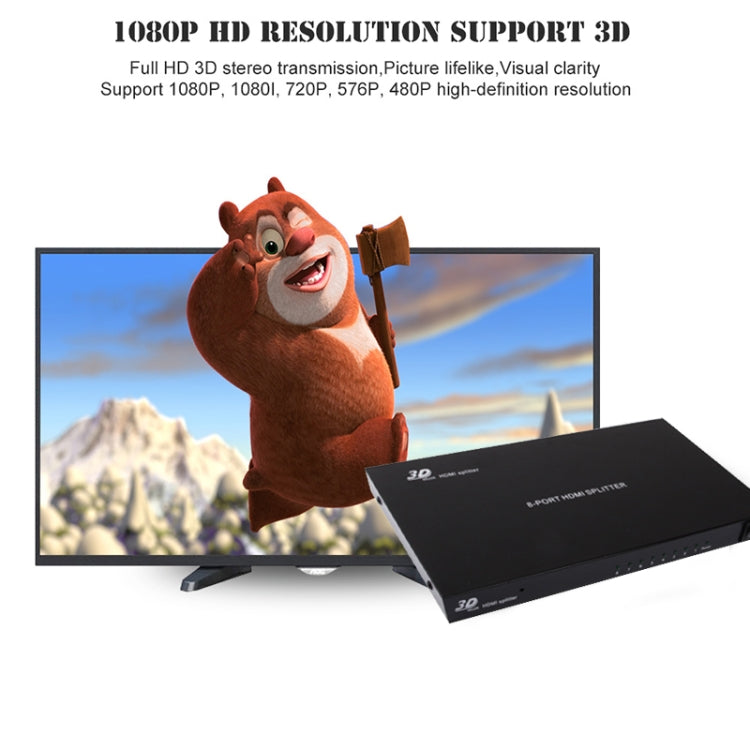 Sandsberg | 1 x 8 Full HD 1080P HDMI Splitter mit Schalter, V1.4 Version, Unterstützung für 3D & 4K x 2K (Schwarz)