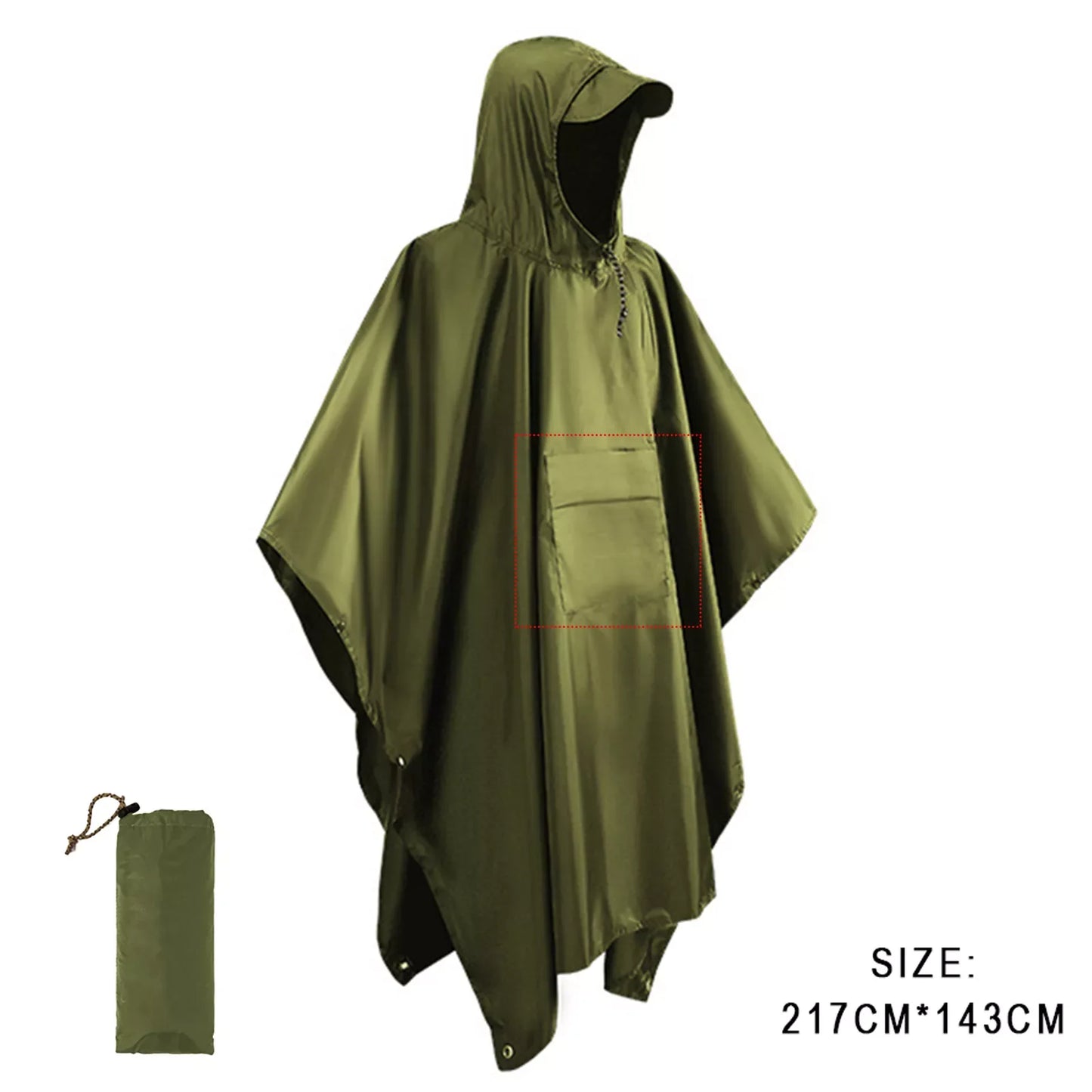 3-in-1 Outdoor Militär Regenmantel - Wasserdicht, Multifunktionales Herren- und Damen-Poncho - Motorrad Regenbekleidung und Picknickdecke