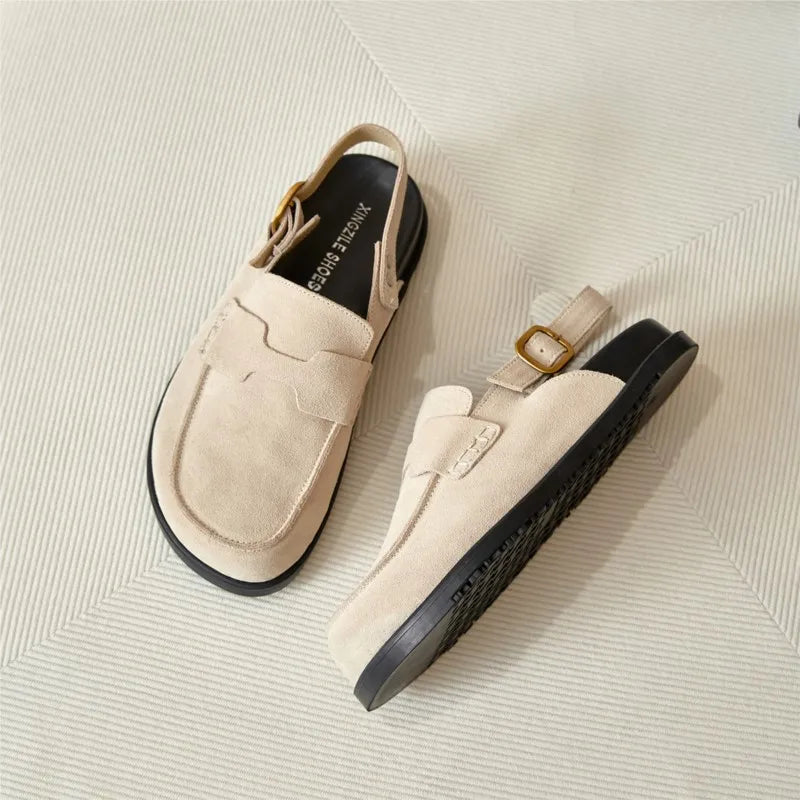 Birkenstocks Leder Überkopf Sandalen Damen Sommer Weichsohle Dicke Sohle Halbslipper zum Faulenzen Schuhe