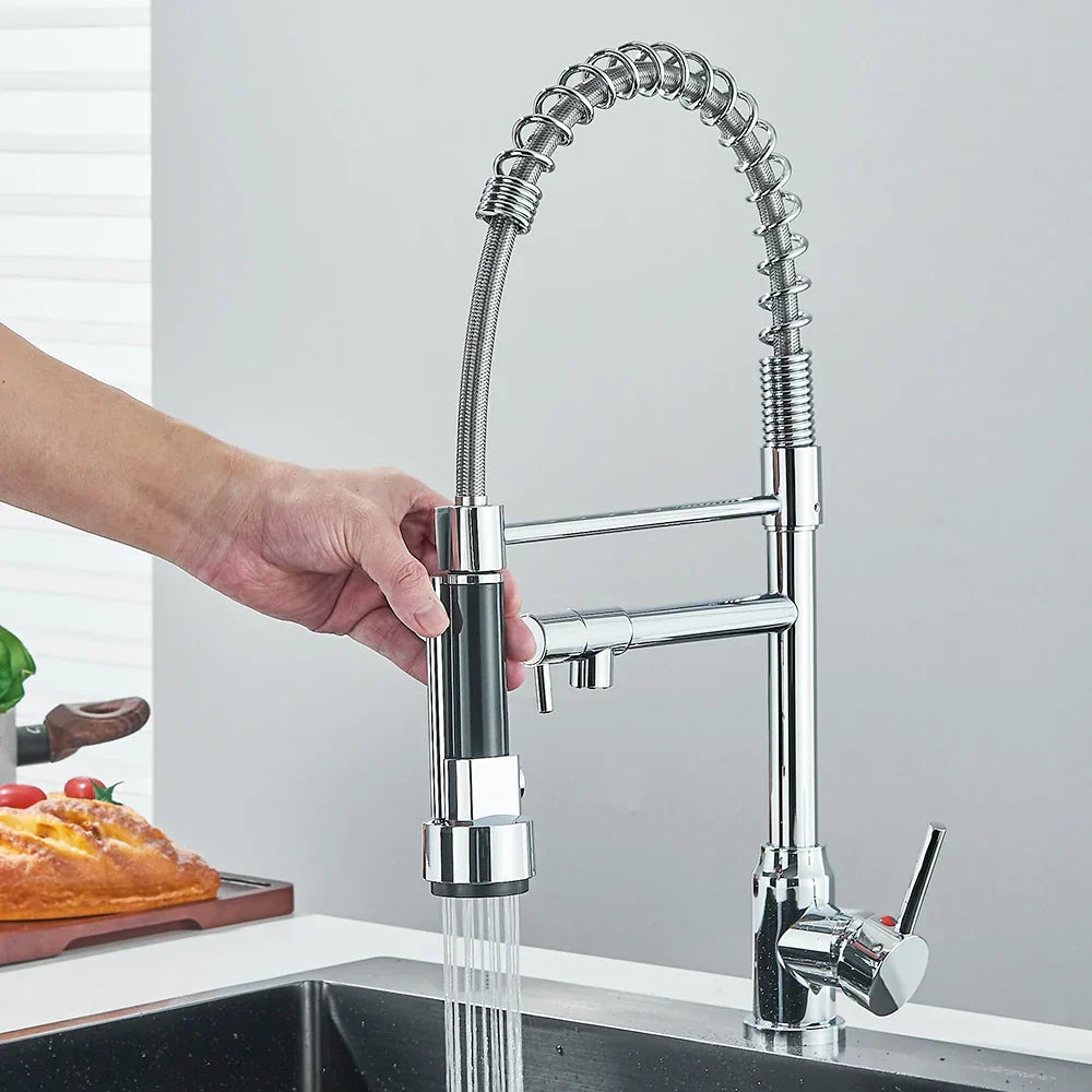 Wasserhahn mit Doppeltem Auslauf – Hochwertiger Wasserhahn für Flexibles Spülen, Schwenkbar, Ideal für Moderne Küchen, Leicht zu Reinigen und Einfache Montage