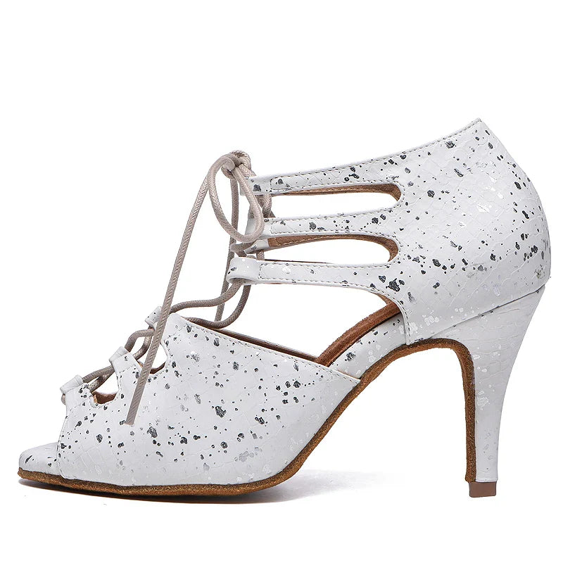 Lateinische Tanzschuhe Damen Schuhe Ballsaal Damen Tango Jazz Hochzeit Haut Blau Weiß Sandalen