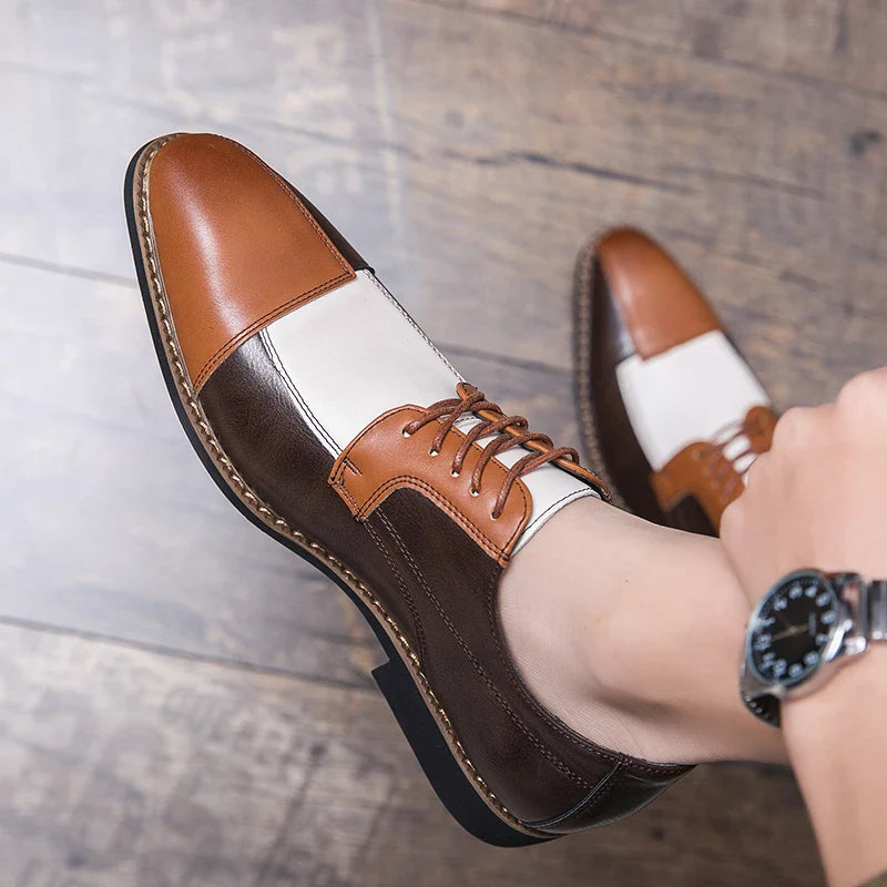 Goldene Sapling Party Schuhe Herren Retro Leder Casual Retro Patchwork Leder Flachformelle Hochzeit Oxfords