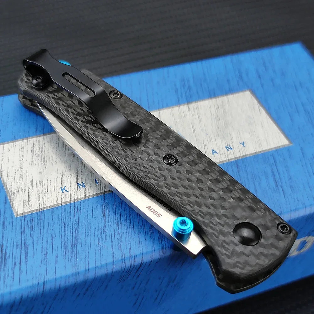 Faltmesser BM 533-3 – Hochwertige S90V Klinge, Kohlefasergriff, Outdoor EDC für Camping und Jagd mit Gürtelclip, Geschenk für Männer