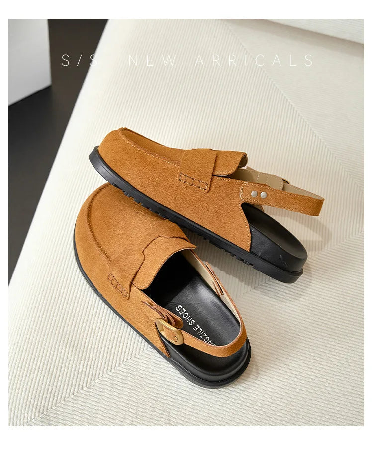 Birkenstocks Leder Überkopf Sandalen Damen Sommer Weichsohle Dicke Sohle Halbslipper zum Faulenzen Schuhe