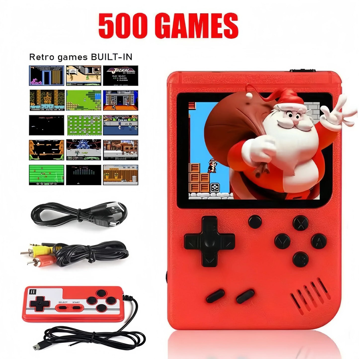 Mini Retro Handheld-Videospielkonsole - 3,0-Zoll-LCD, 500 integrierte 8-Bit-Spiele, perfektes Weihnachtsgeschenk für Kinder