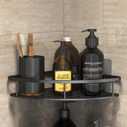 Sandsberg | Wandmontierter Badaufbewahrungshalter: No-Drill-Eckschrank-Duschhalter - WC-Shampoo-Organizer, Badezimmer-Ausrüstungsregale