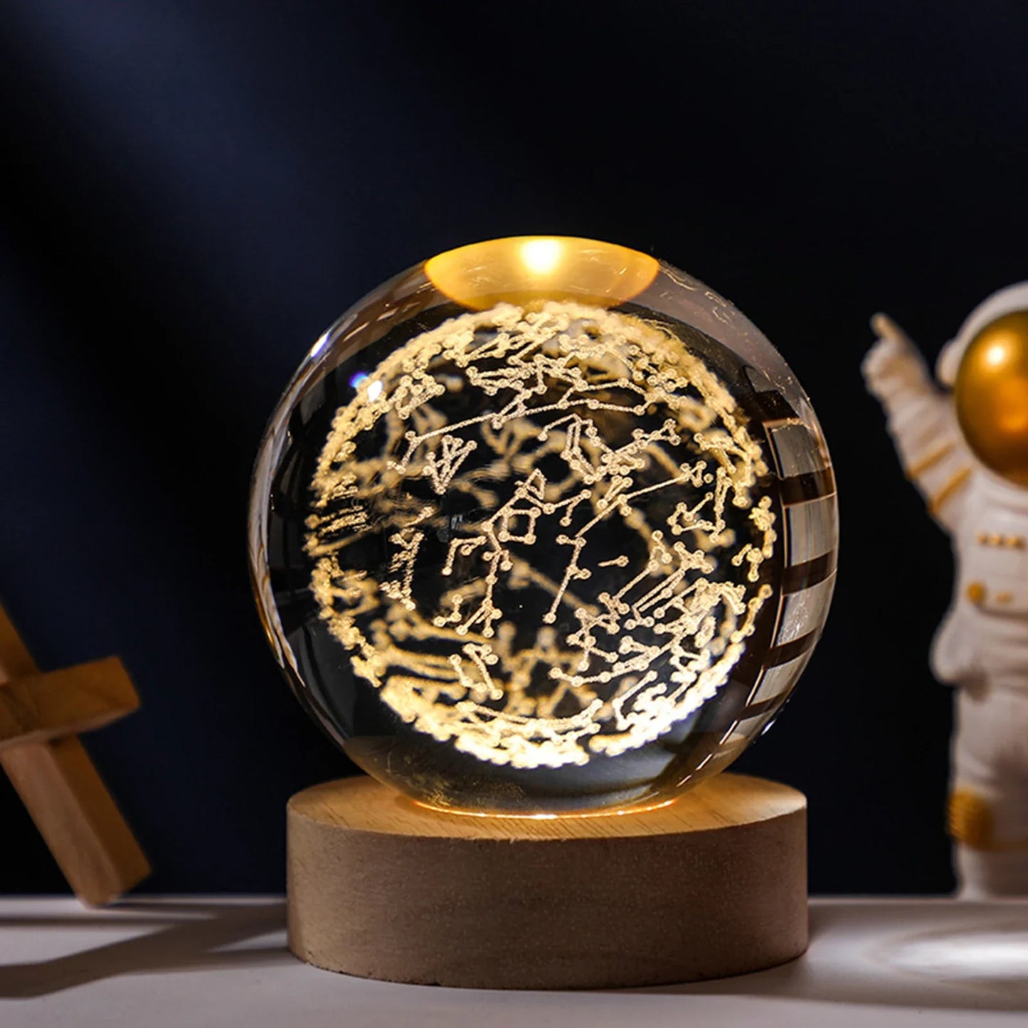 Kristallkugel Nachttischlampe - Leuchtender Planet, Galaxie, Mond, Astronaut Tischlampe für Kinder Geschenke