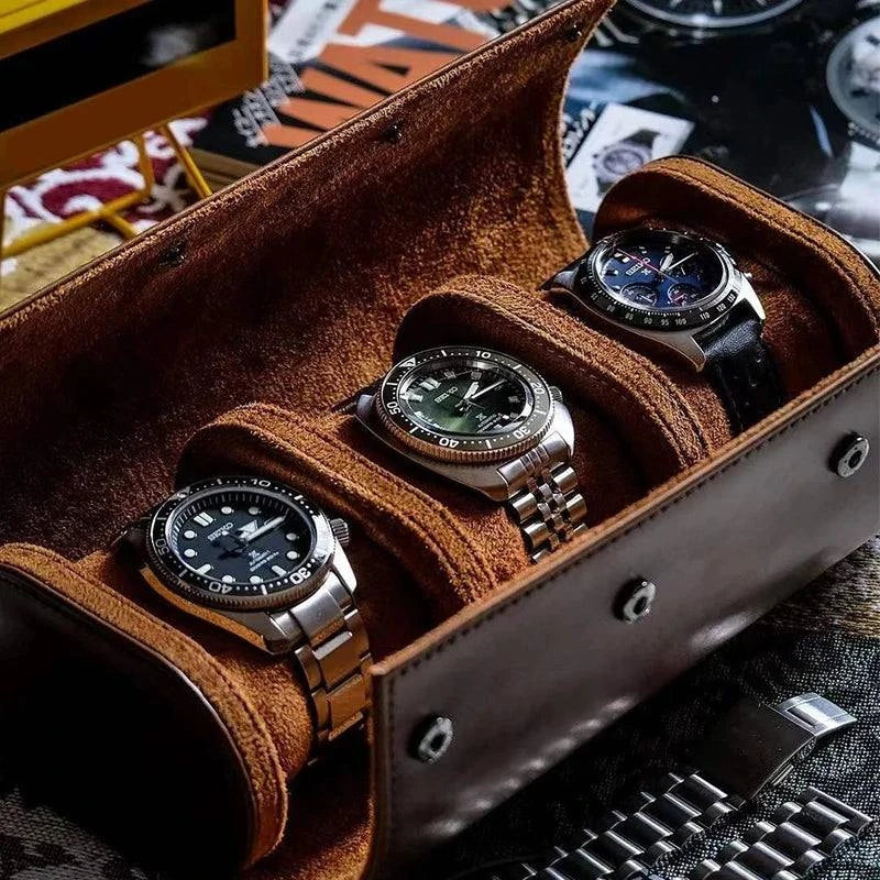 Vintage Leder 3-Slot Herren Uhrenbox für Reisen