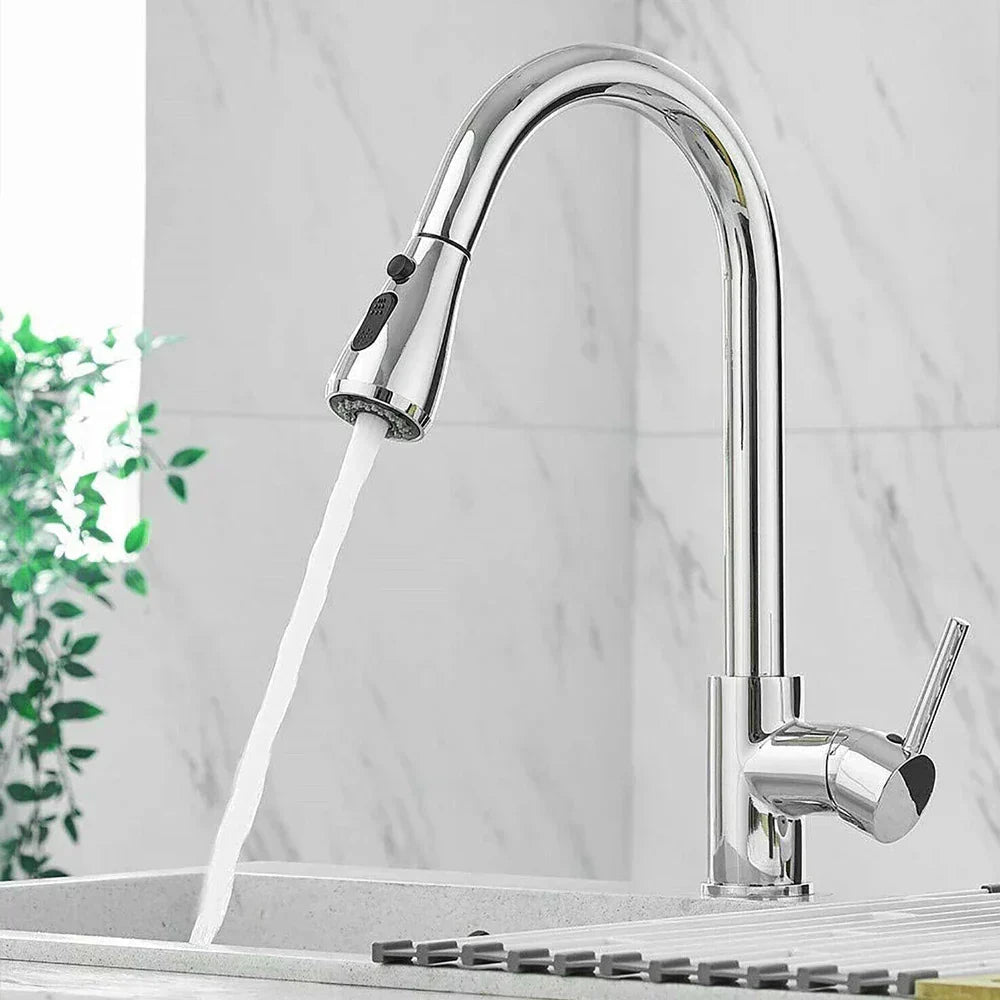 Ausziehbarer Wasserhahn mit Einhebelmischer – Flexibler Wasserhahn mit Sprühfunktion, Hochwertiger Edelstahl, Ideal für moderne Küchen, Einfache Installation
