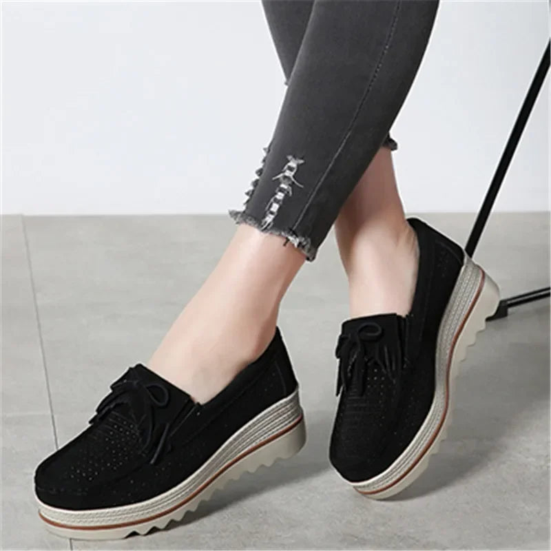 Frühling Frauen Flache Schuhe Plattform Sneaker Slip-On Flats Leder Wildleder Damen Slipper Freizeit Slipper