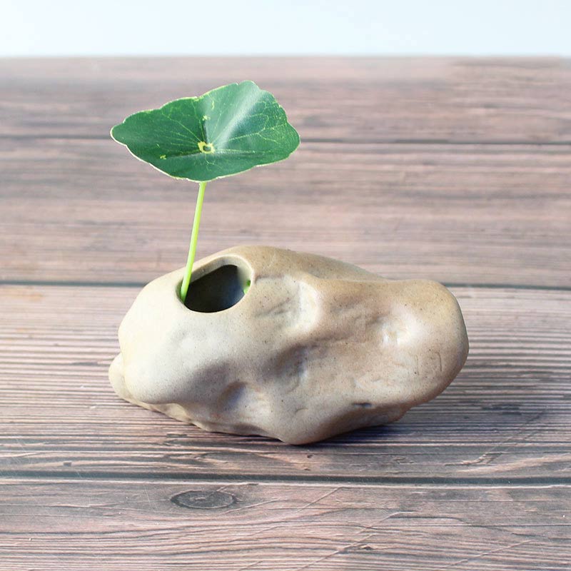 Steinform Kleine Vase Home Desktop Kreative Ornamente Keramik Steinzeug Zen Hydroponische Pflanzentöpfe Kleine frische Blumeneinsätze