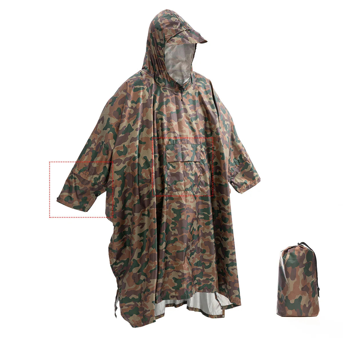 3-in-1 Outdoor Militär Regenmantel - Wasserdicht, Multifunktionales Herren- und Damen-Poncho - Motorrad Regenbekleidung und Picknickdecke
