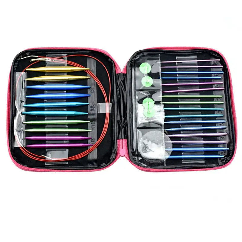 Aluminium Rundstricknadeln Set: Austauschbare Häkelhaken - Webgarn Strickhandwerkswerkzeuge Zubehör Kit