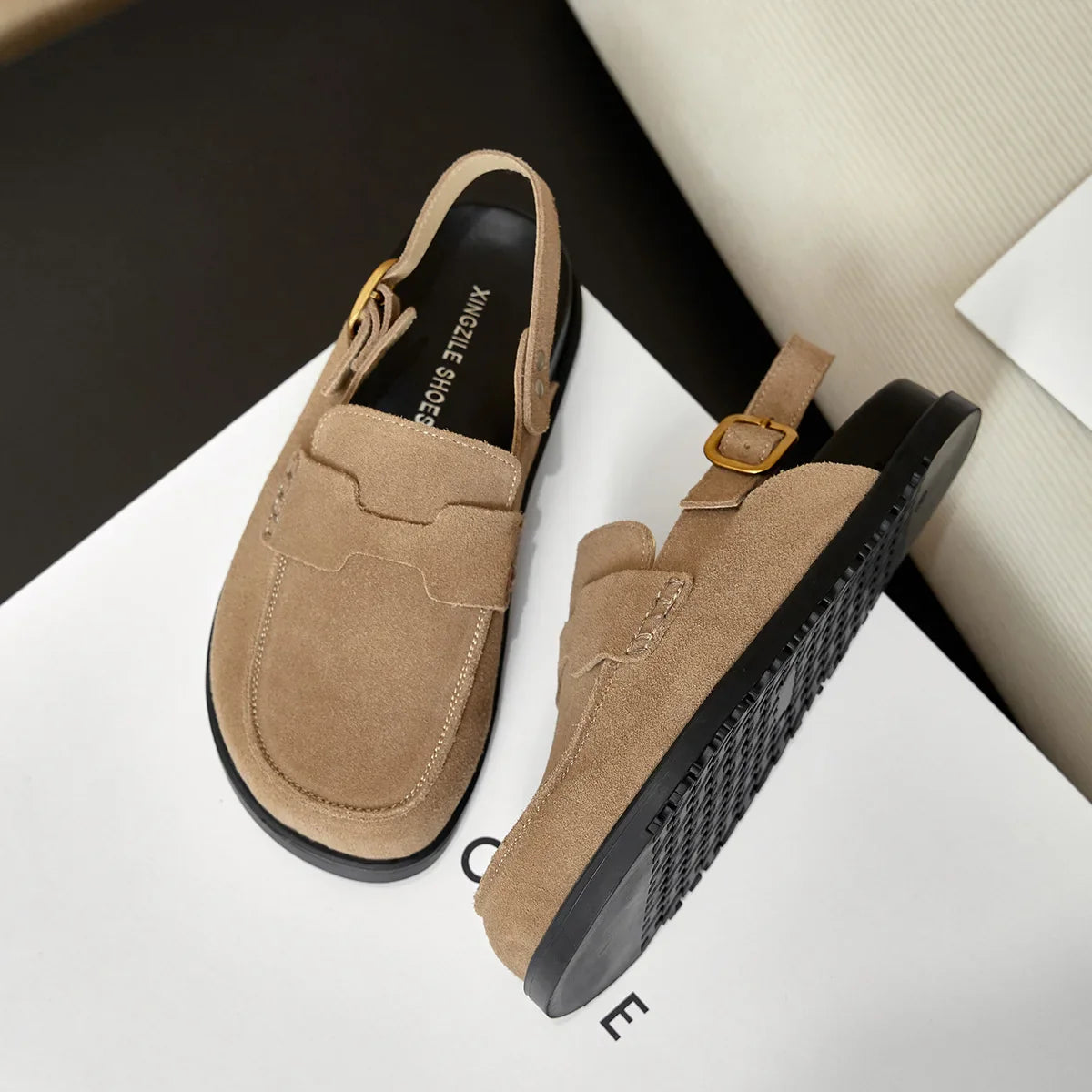 Birkenstocks Leder Überkopf Sandalen Damen Sommer Weichsohle Dicke Sohle Halbslipper zum Faulenzen Schuhe