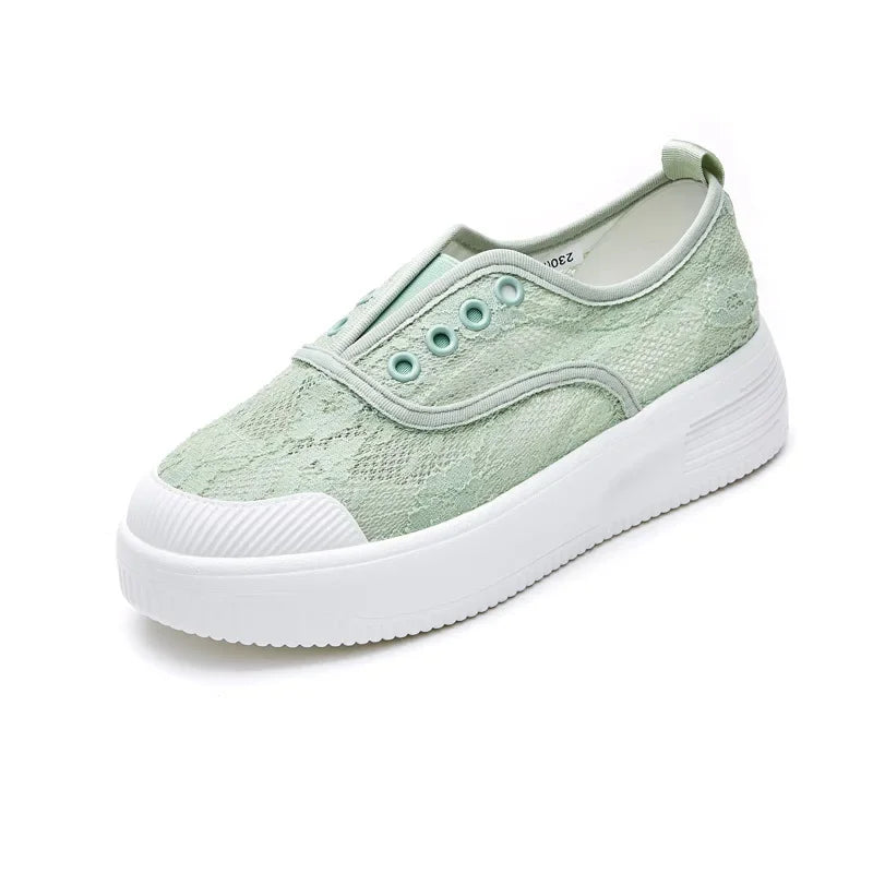 Sommer Schuhe Damen Sneakers Atmungsaktive Schnürschuhe Flats Damen Dicke Sohle Schwarz Weiß