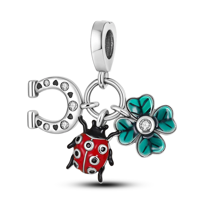 925 Silber Goldener Leopard Charms Perlen Bunte Chamäleon Nashorn Löwe Skarabäus Katze Anhänger Passend für Original Pandora Armband Schmuck