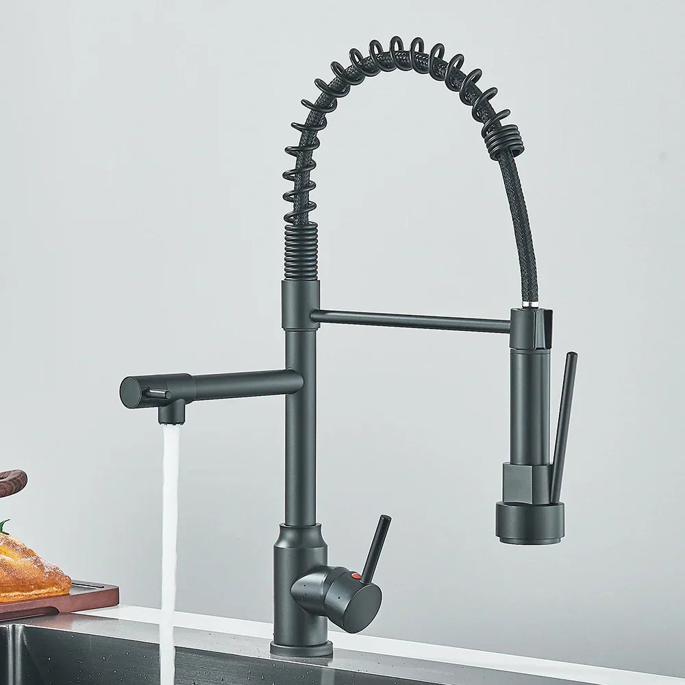 Wasserhahn mit Doppeltem Auslauf – Hochwertiger Wasserhahn für Flexibles Spülen, Schwenkbar, Ideal für Moderne Küchen, Leicht zu Reinigen und Einfache Montage