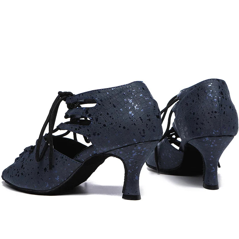 Lateinische Tanzschuhe Damen Schuhe Ballsaal Damen Tango Jazz Hochzeit Haut Blau Weiß Sandalen