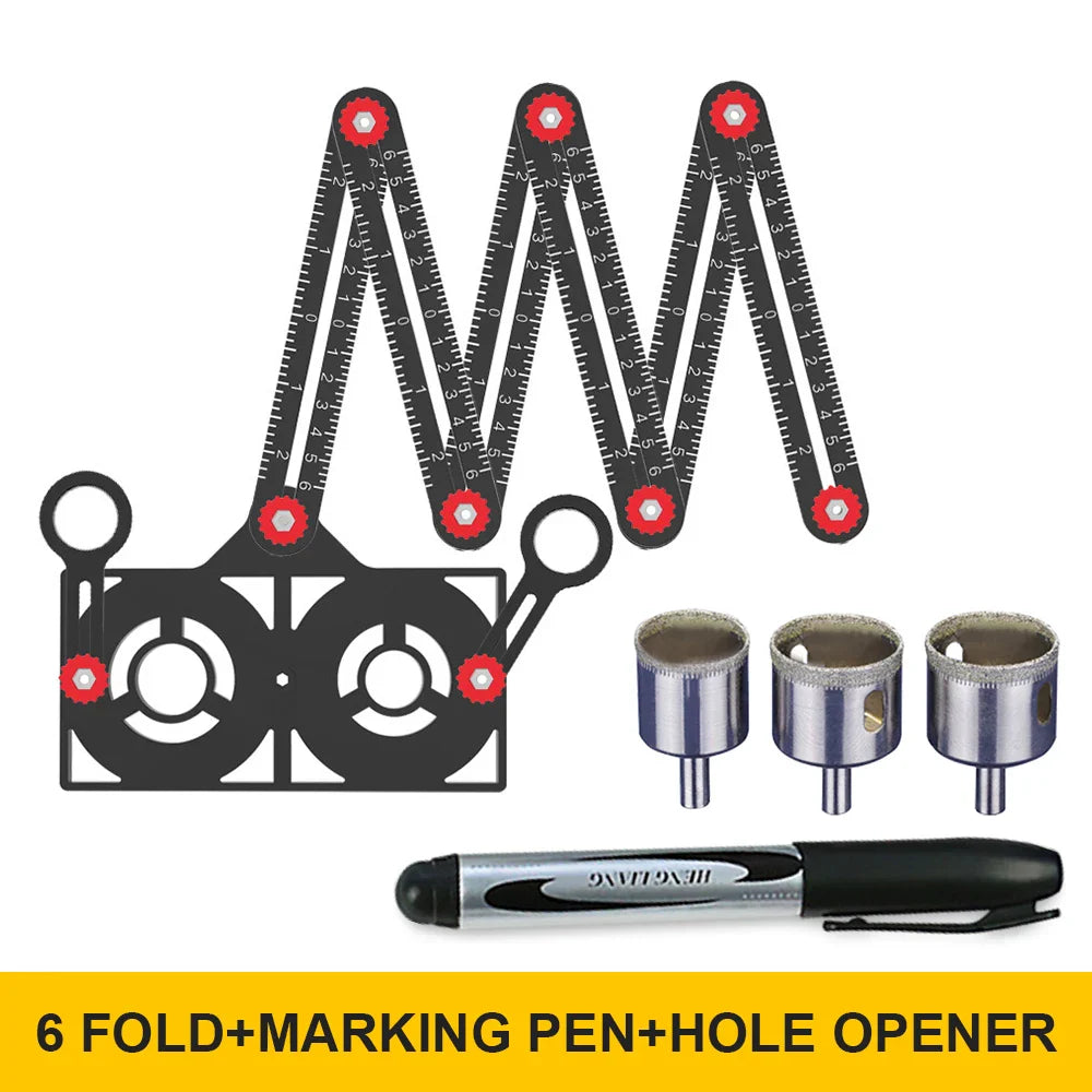 Aluminiumlegierung Multi-Winkel Lineal Finder: Messlineal mit 2 Bohr-Fliesen-Lochlocator - Essenzielles Werkzeug für Handwerker