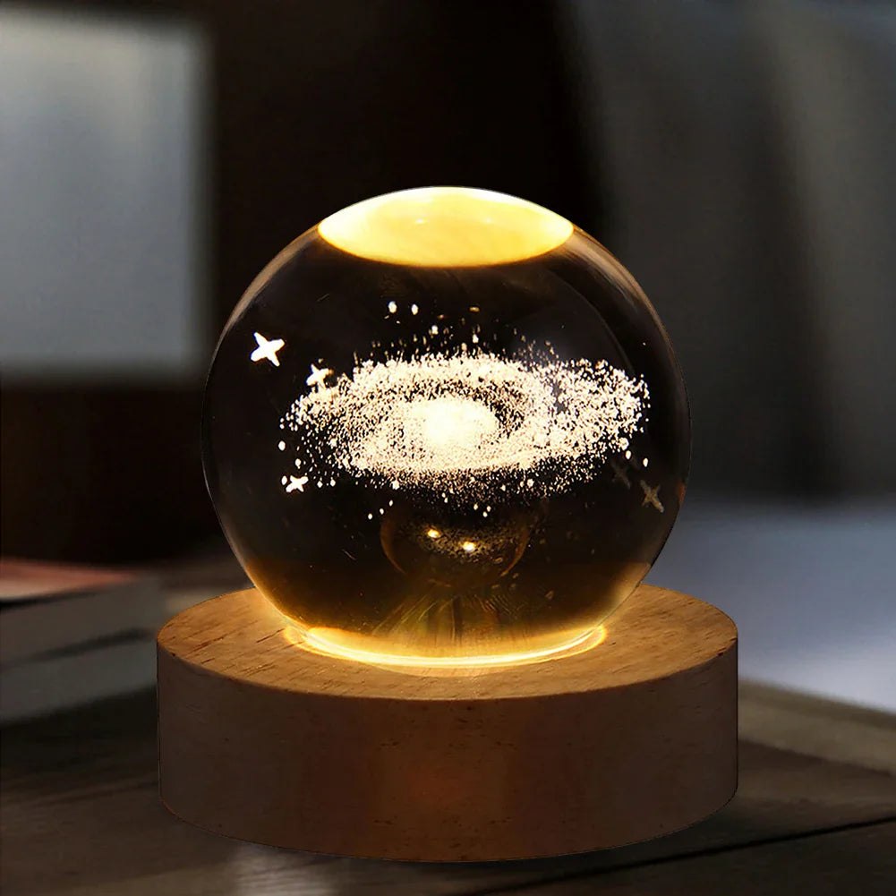 Kristallkugel Nachttischlampe - Leuchtender Planet, Galaxie, Mond, Astronaut Tischlampe für Kinder Geschenke