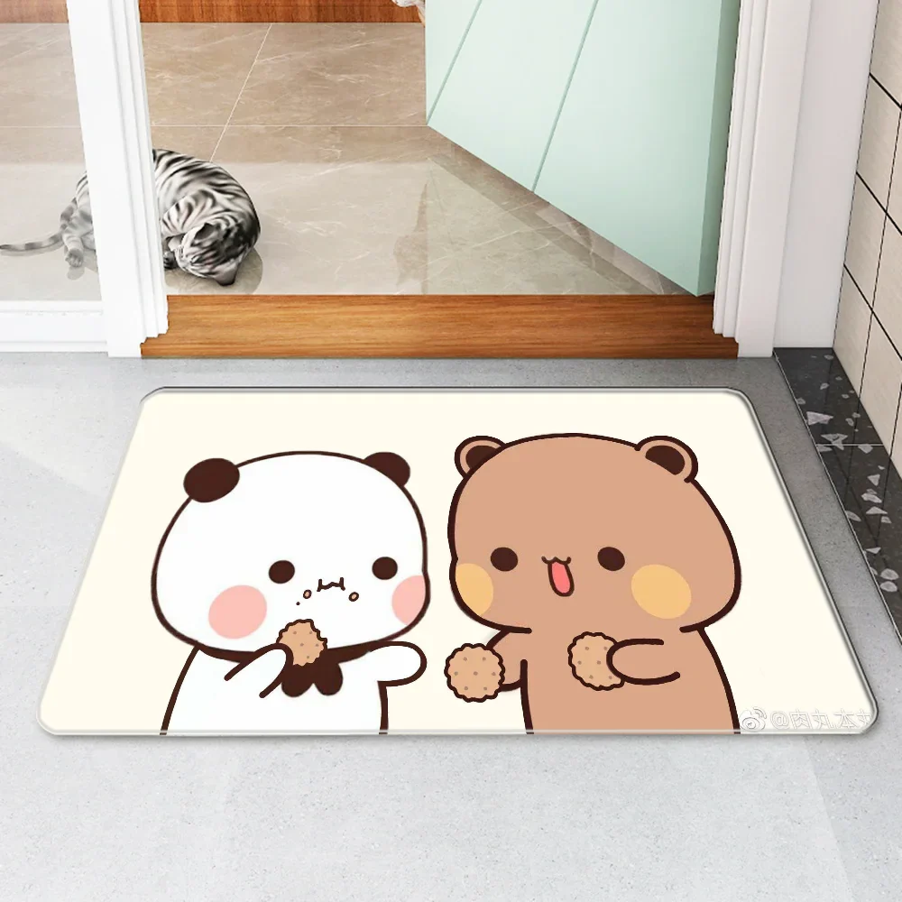 Bubududu Bär Teppich Anti-Rutsch-Fußmatte Willkommen Zuhause Eingangsmatten Wohnzimmer Teppiche Kawaii Teppich Fußmatten Küche Dekoration Fuß