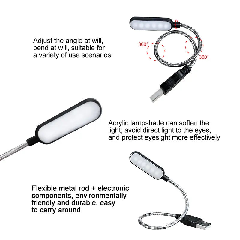 USB LED Mini Buchlicht - Flexible 6 LEDs für Power Bank, Laptop, Notebook, PC