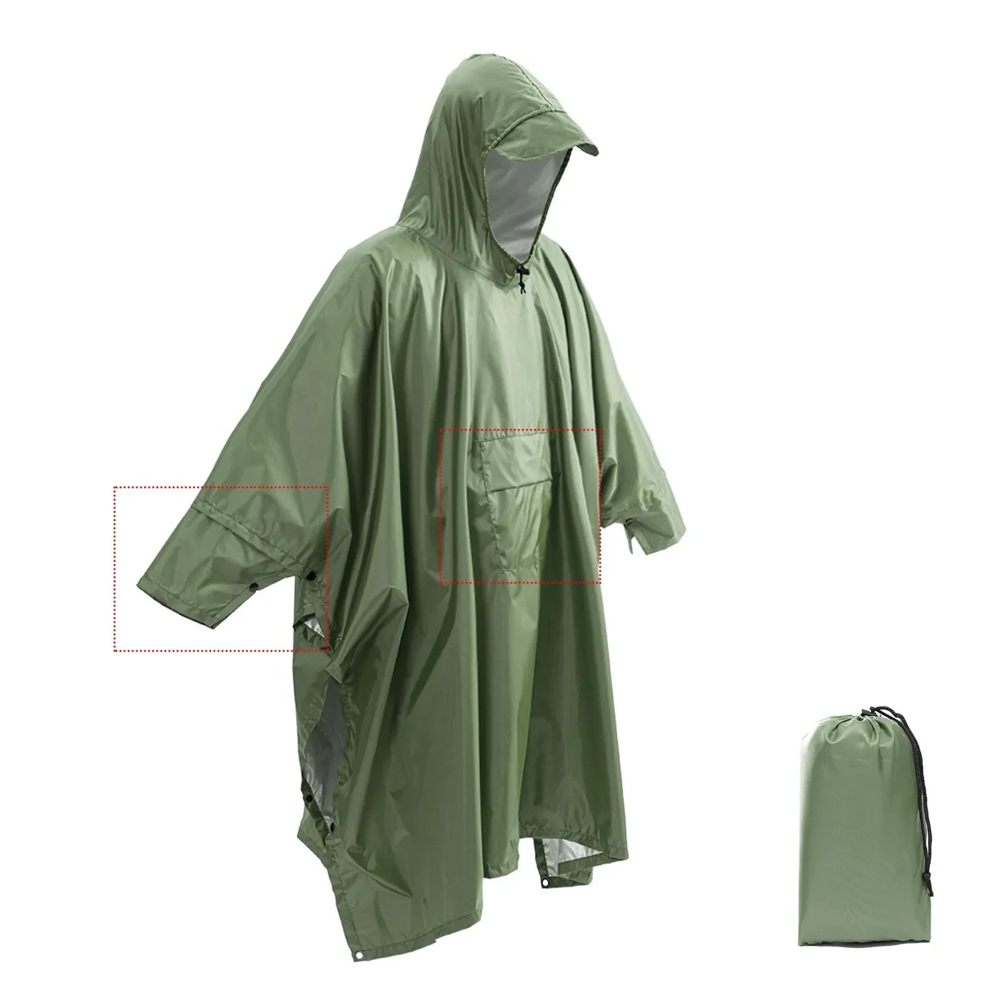 3-in-1 Outdoor Militär Regenmantel - Wasserdicht, Multifunktionales Herren- und Damen-Poncho - Motorrad Regenbekleidung und Picknickdecke
