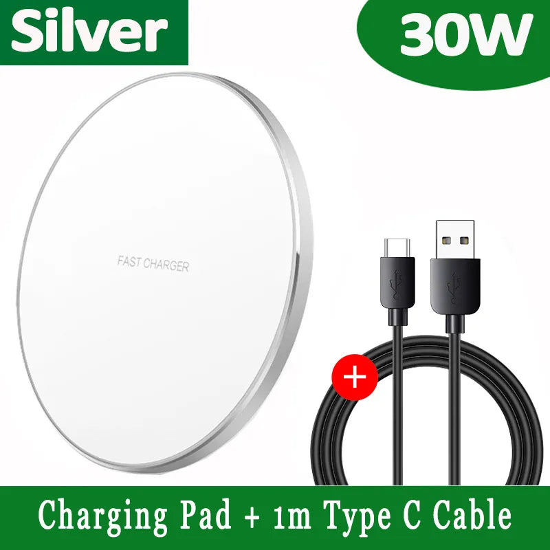 Sandsberg | 30W Schnelles Wireless-Ladepad | Premium USB C Ladekabel MagSafe Ladegerät für Apple iPhone, Samsung & Android - Schnelles Wireless-Ladepad